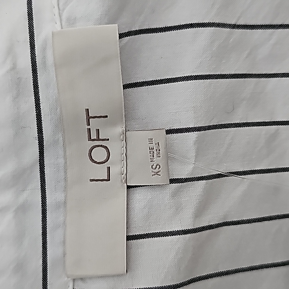 Ann Taylor Loft Striped Cotton Blend Side Wrap Blouse | NWT | XS | White Black - Picture 5 of 7